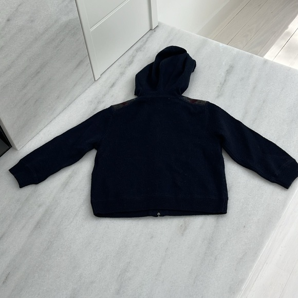 Burberry Children Extra Fine Merino Wool Navy Nova Check Zip Hoodie Sweater 9mo - Picture 8 of 11